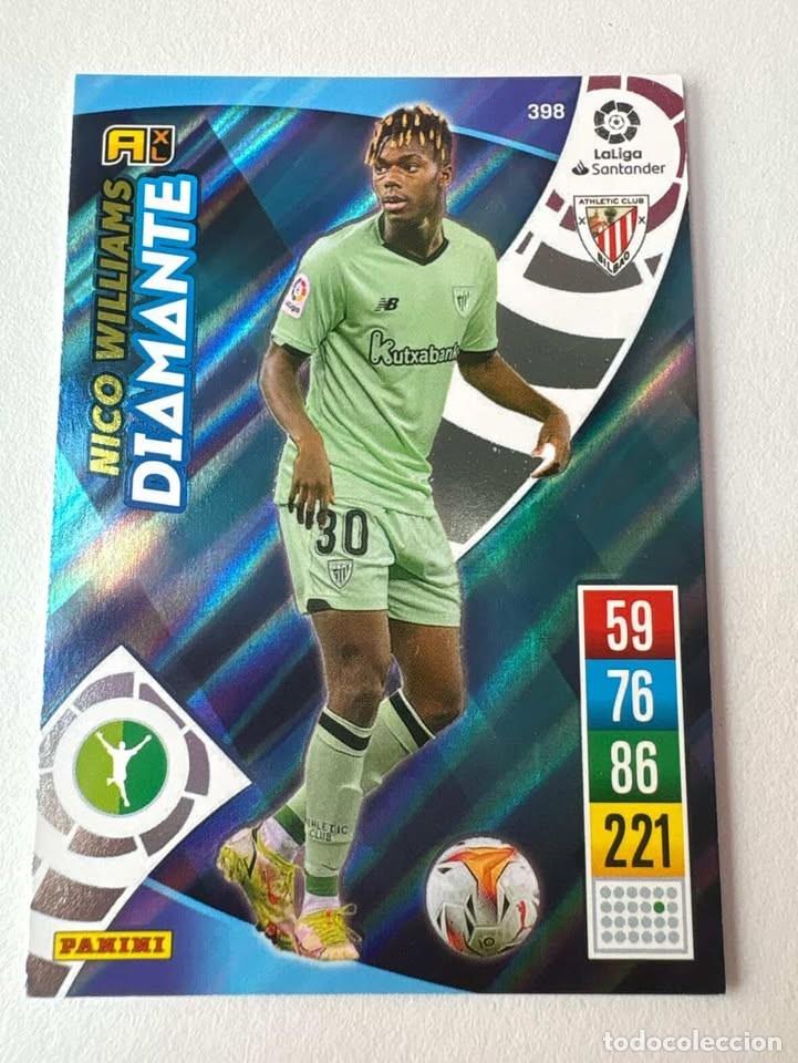 Cromos de f&uacute;tbol: Carta Nico Williams Athletic Club de Bilbao Diamante 398 Adrenalyn 2021-22