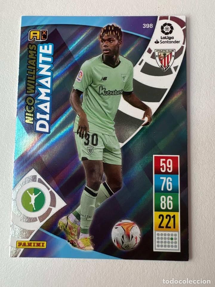 Cromos de f&uacute;tbol: Carta Nico Williams Athletic Club de Bilbao Diamante 398 Adrenalyn 2021-22