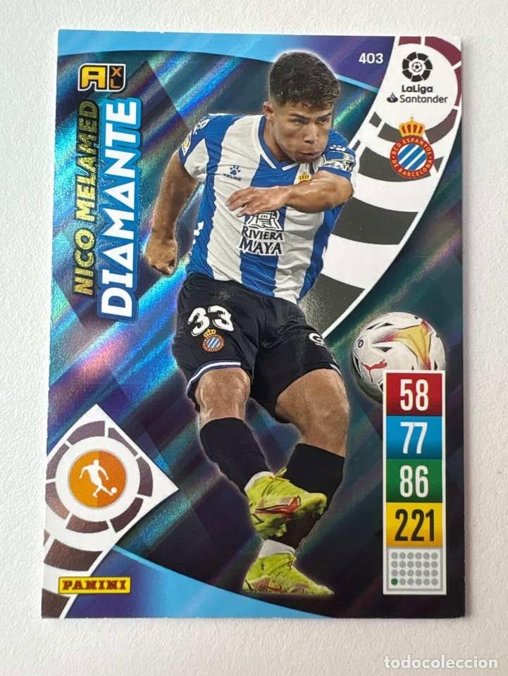 Cromos de f&uacute;tbol: Carta Nico Melamed Espanyol Diamante 403 Adrenalyn 2021-22