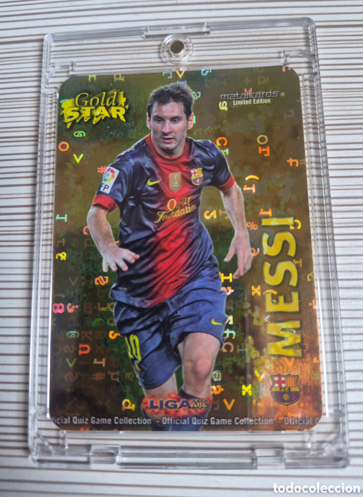 Cromos de f&uacute;tbol: MESSI GOLD STAR FONDO LETRAS MUNDICROMO 2012 2013 IMPOLUTO!!