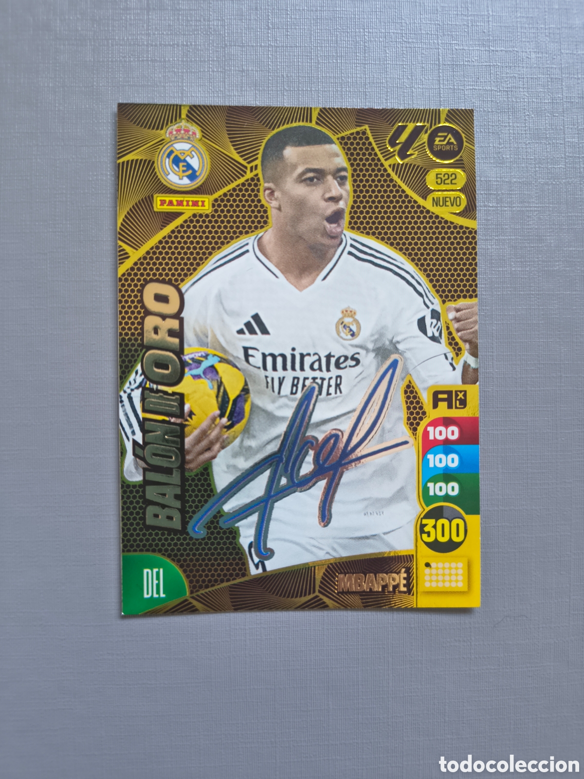 Cromos de f&uacute;tbol: ADRENALYN XL 2024 2025 24 25 PANINI N&ordm; 522 BALON DE ORO MBAPPE REAL MADRID FIRMADA