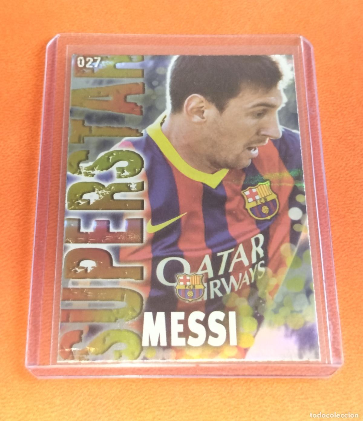 Fu&szlig;ball-Sticker: 27 LIONEL MESSI SUPERSTAR VERSION RAYAS FC BARCELONA CARD MUNDICROMO QUIZ GAME 2013 2014 13 14