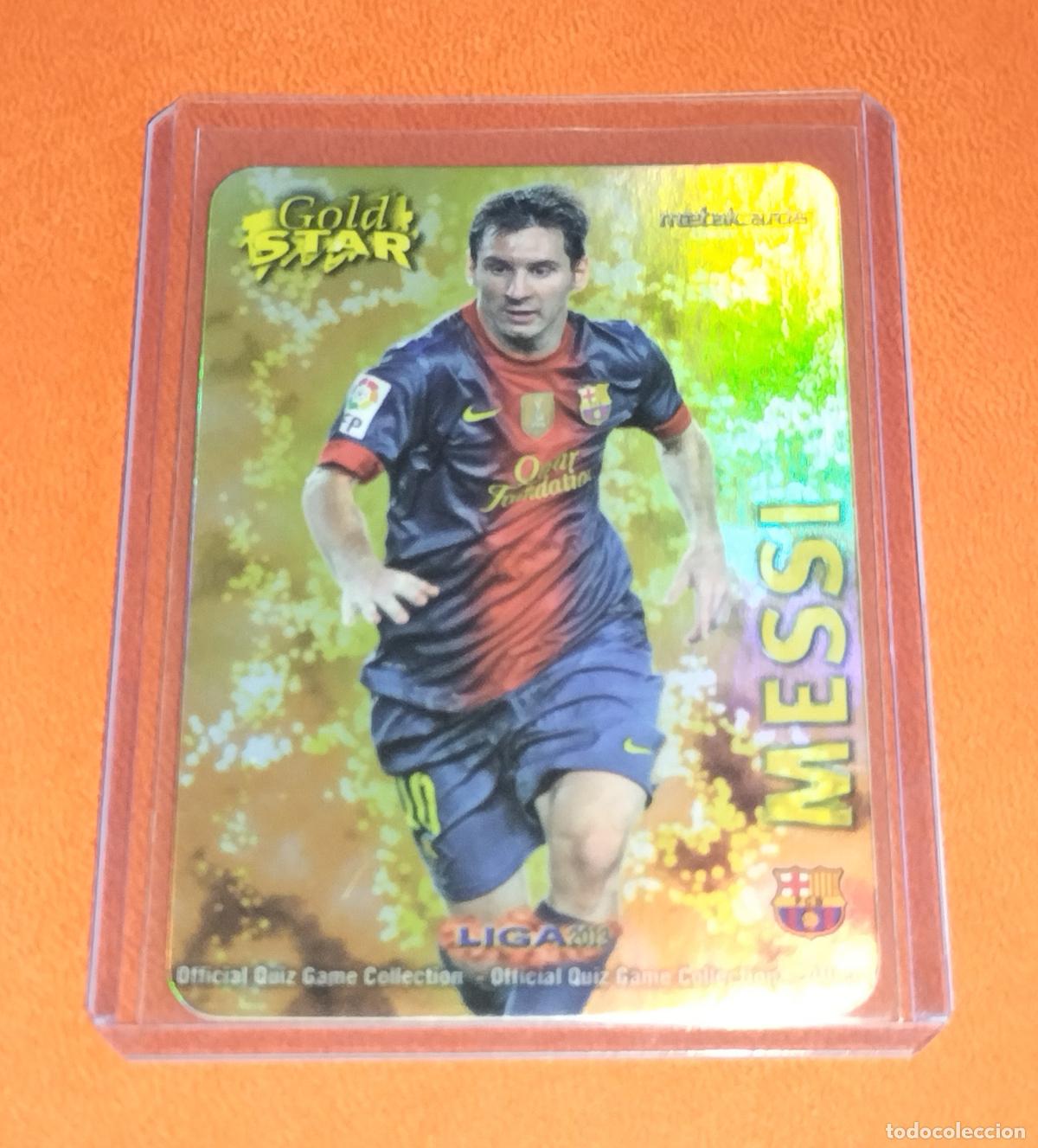 Cromos de f&uacute;tbol: LIONEL MESSI METALCARD LIMITED EDITION 13/45 GOLD STAR BRILLO BARCELONA MUNDICROMO 2012 2013 12 13