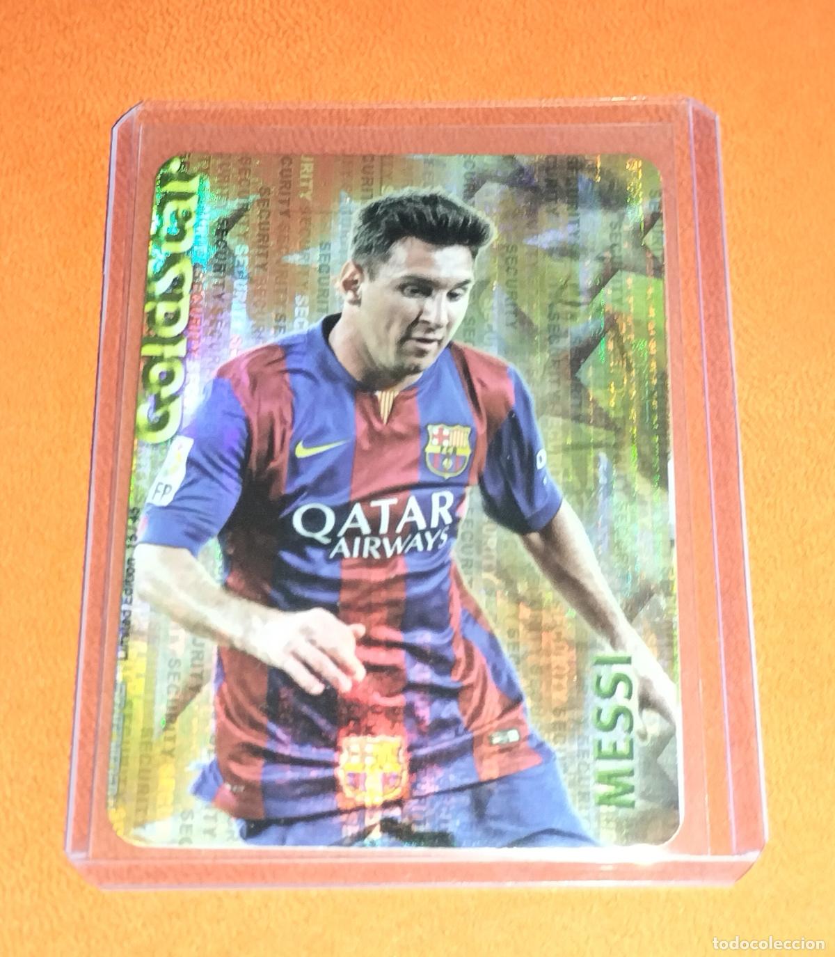Cromos de f&uacute;tbol: LIONEL MESSI GOLDSTAR SECURITY BARCELONA LIMITED EDITION CARD MUNDICROMO 2014 2015 14 15