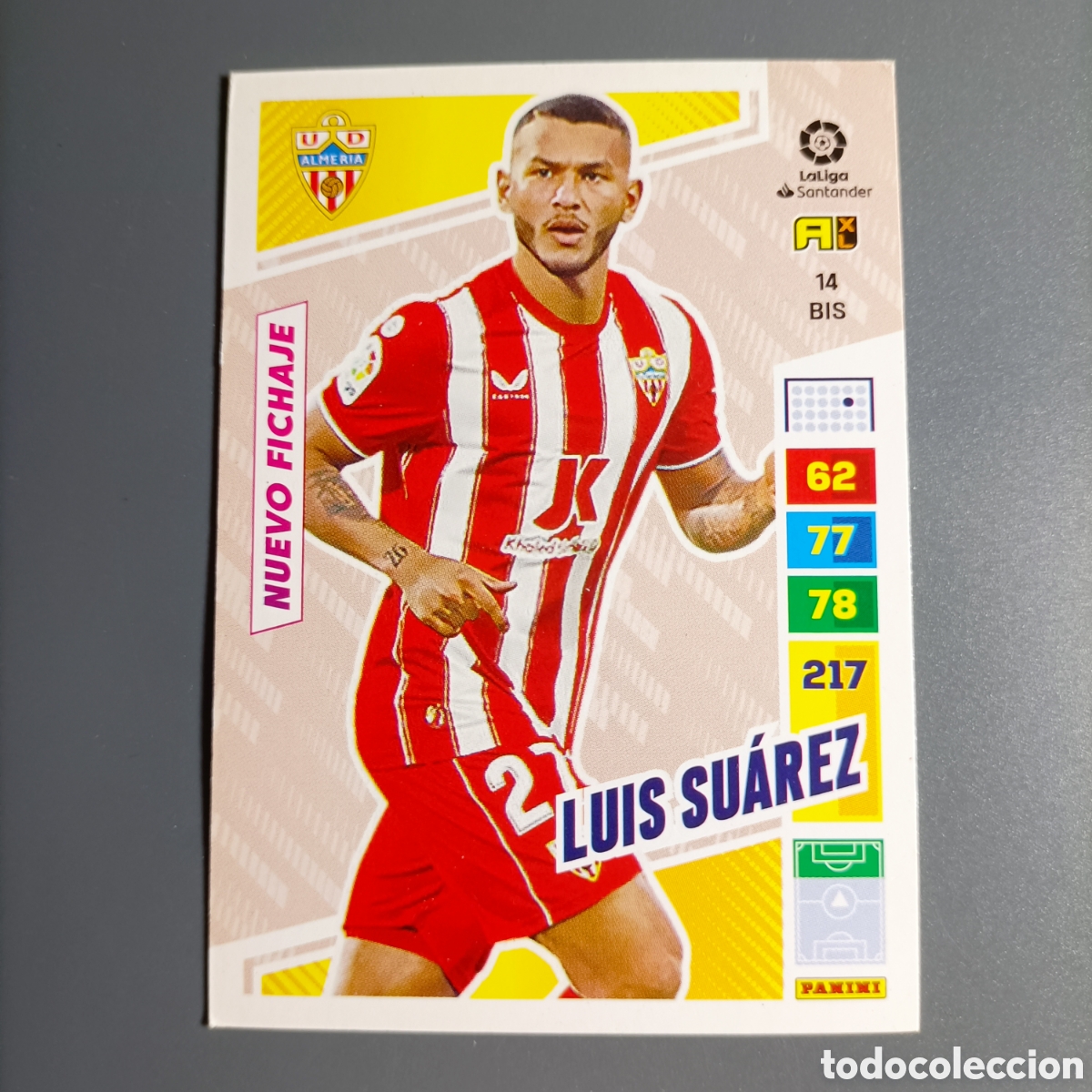 Cromos de f&uacute;tbol: ADRENALYN. LIGA 2022-2023 (ALMER&Iacute;A) №14 BIS. LUIS SU&Aacute;REZ / NUEVO FICHAJE