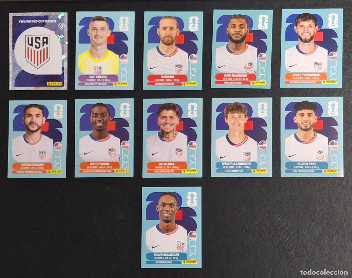 Football Stickers: Estados Unidos USA 11 cromos, Mundial de F&uacute;tbol 2026