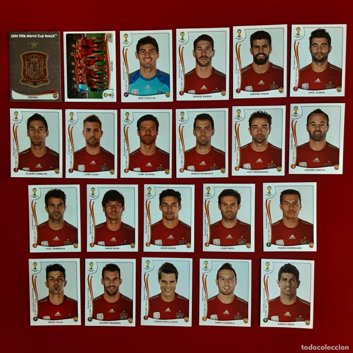 Cromos de f&uacute;tbol: SELECCION COMPLETA ESPA&Ntilde;A MUNDIAL BRASIL 2014 PANINI-NUNCA PEGADO-