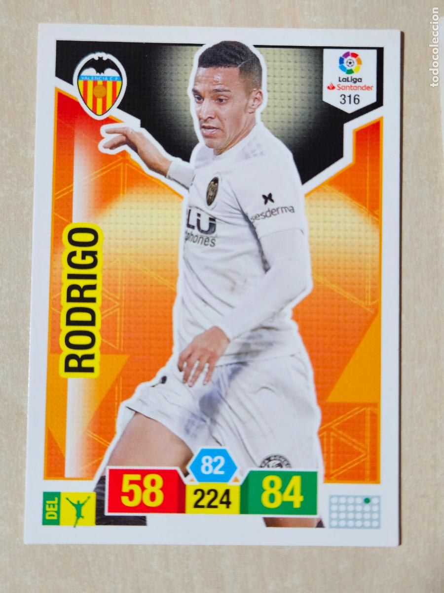Football Stickers: FICHA N&ordm; 316 RODRIGO - ADRENALYN 18 19 - PANINI 2018 - 19 - CROMO - VALENCIA