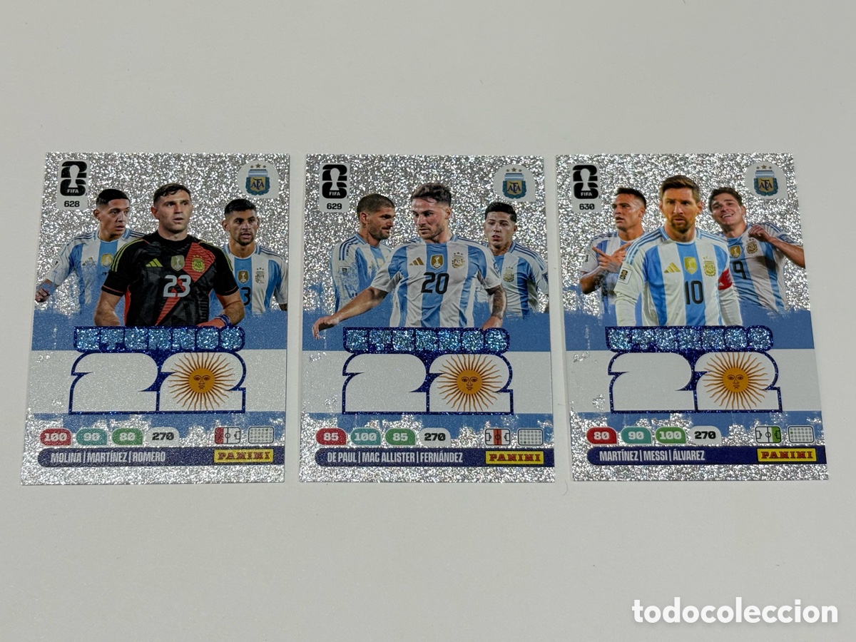 Cromos de f&uacute;tbol: Pack 3 Panini Copa Mundial Fifa 2026 628 629 630 Eternos 22 Messi