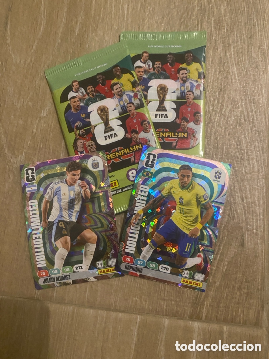 Cromos de f&uacute;tbol: Cards cromos Adrenalyn XL Mundial 2026 Raphinha Brasil y Julian &Aacute;lvarez Argentina Limited Edition