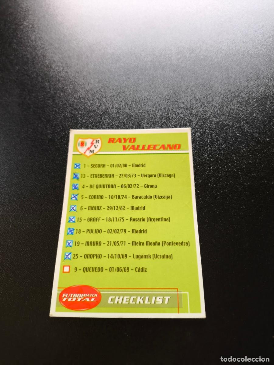 Cromos de f&uacute;tbol: INDICE CHECKLIST RAYO VALLECANO FUTBOL MATCH TOTAL LIGA 2002 2003 02 03 NO PANINI ESTE ADRENALYN