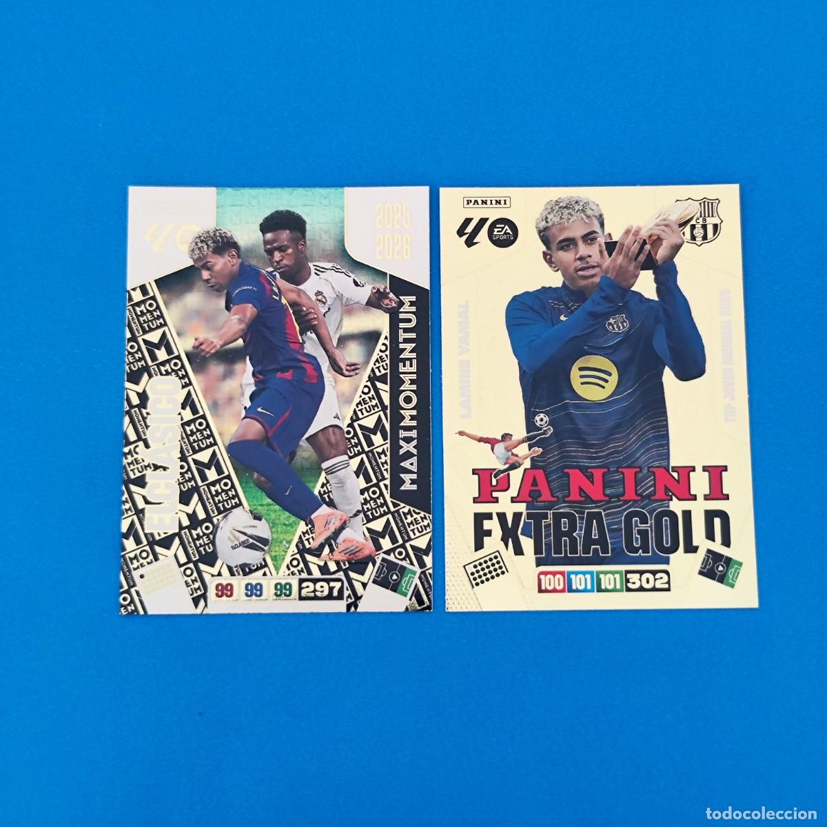 Cromos de f&uacute;tbol: Adrenalyn 2025 2026 / 25 26 Extra Gold Panini Lamine Yamal - Maxi Momentum El Cl&aacute;sico Yamal Vinicius