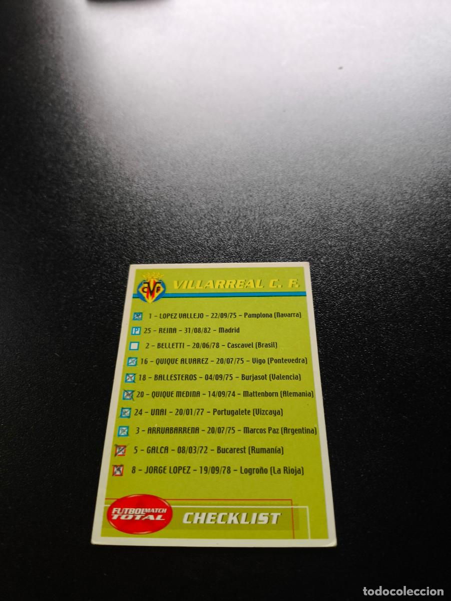 Cromos de f&uacute;tbol: INDICE CHECKLIST VILLARREAL FUTBOL MATCH TOTAL LIGA 2002 2003 02 03 N PANINI ESTE ADRENALYN