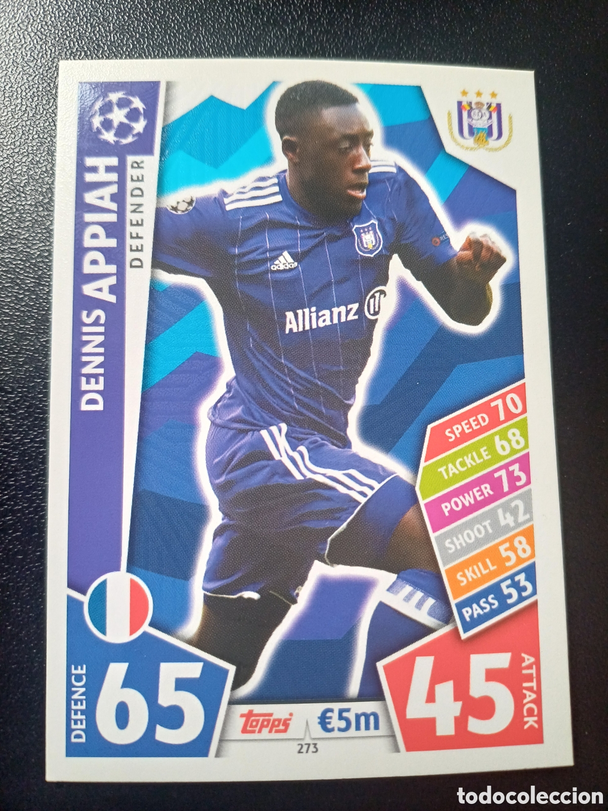 Cromos de f&uacute;tbol: #273 DENNIS APPIAH RSC ANDERLECHT TOPPS MATCH ATTAX 2017/18