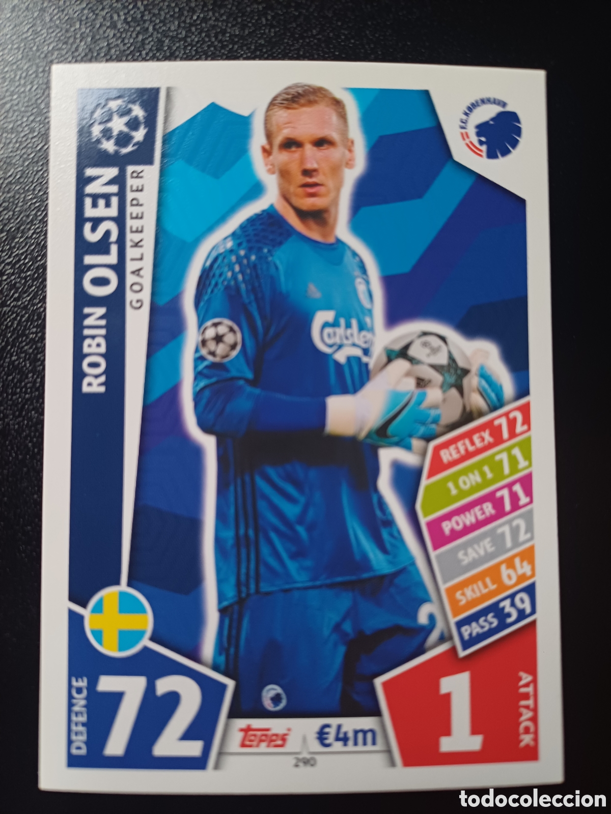 Cromos de f&uacute;tbol: #290 ROBIN OLSEN FC KOBENHAVN TOPPS MATCH ATTAX 2017/18