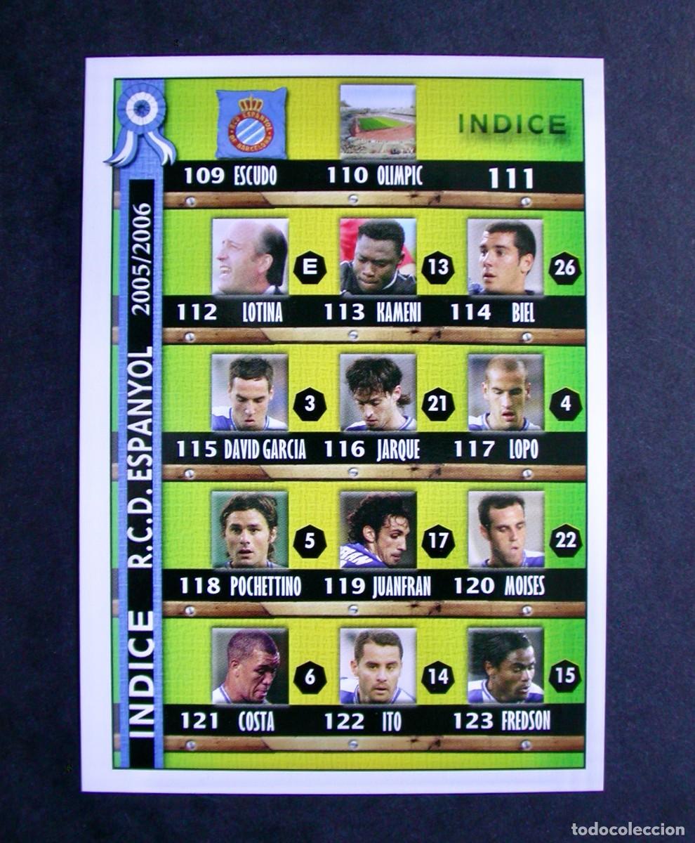 Cromos de f&uacute;tbol: 111 &Iacute;NDICE ESPANYOL / FICHAS DE LA LIGA 2005 2006 05 06 / MUNDICROMO
