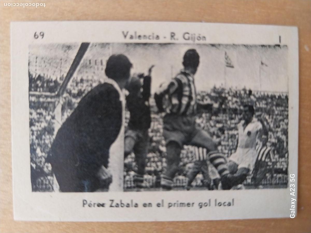 Cromos de f&uacute;tbol: 1951 1952 PEREZ ZABALA VALENCIA VS GIJON ED KROMEL CROMO 69 ORIGINAL 6X4CMS APROX