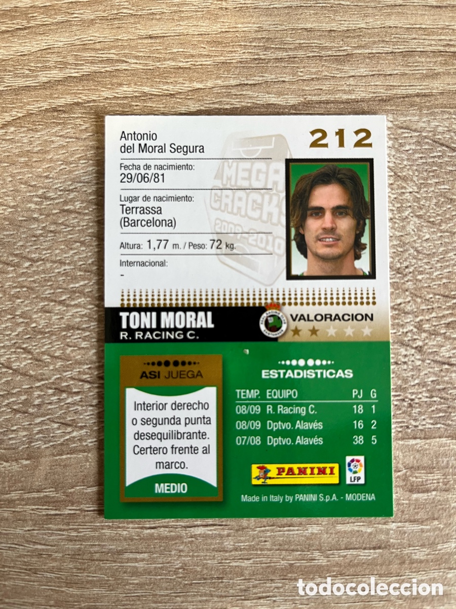 Cromos de f&uacute;tbol: 212 TONI MORAL MEGACRACKS MGK 2009 2010 09 10 RACING DE SANTANDER