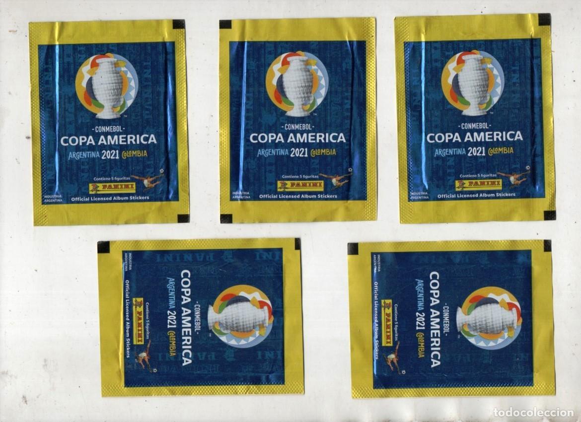 Cromos de f&uacute;tbol: 2021 PANINI COPA AMERICA ARGENTINA CAMPEON vs BRASIL 5 SOBRES SIN ABRIR NUEVOS