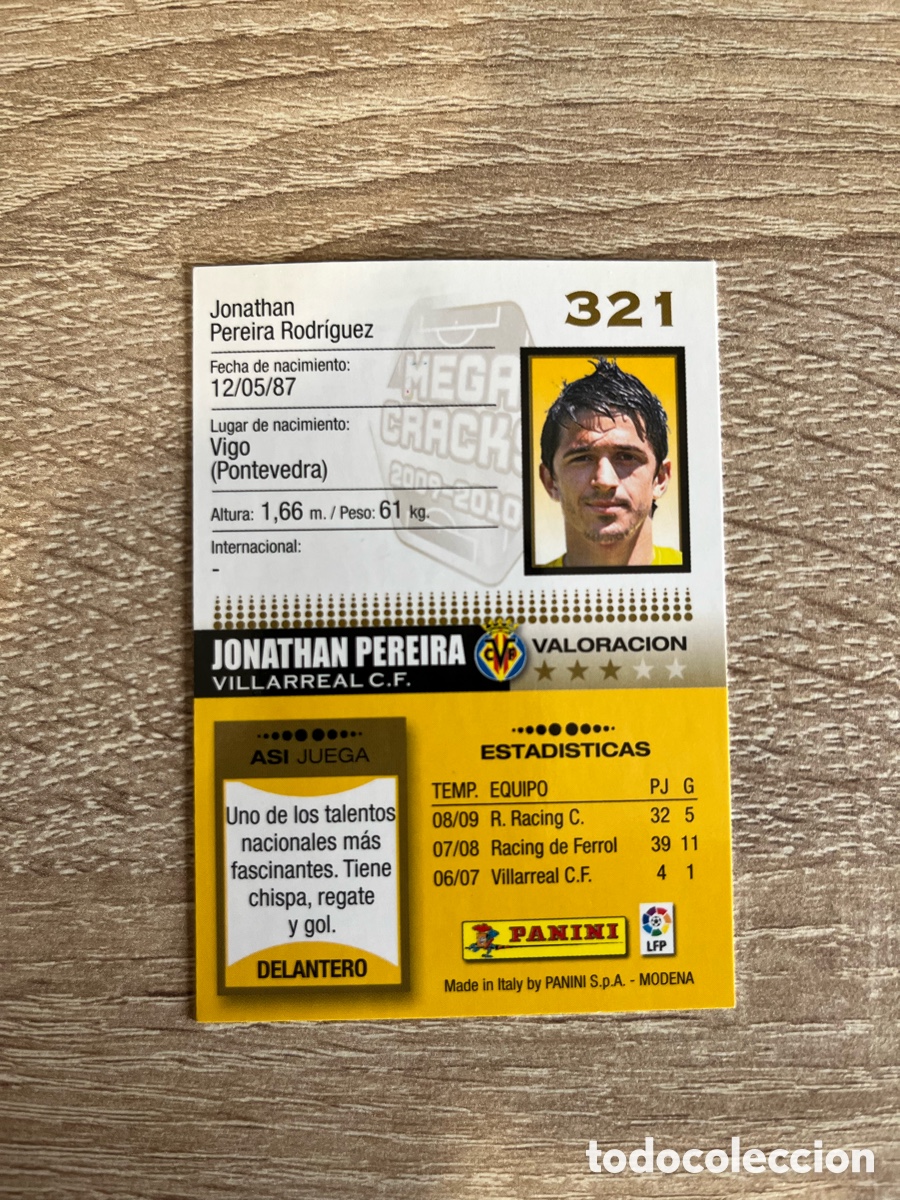 Cromos de f&uacute;tbol: 321 JONATHAN PEREIRA MEGACRACKS MGK 2009 2010 09 10 VILLARREAL
