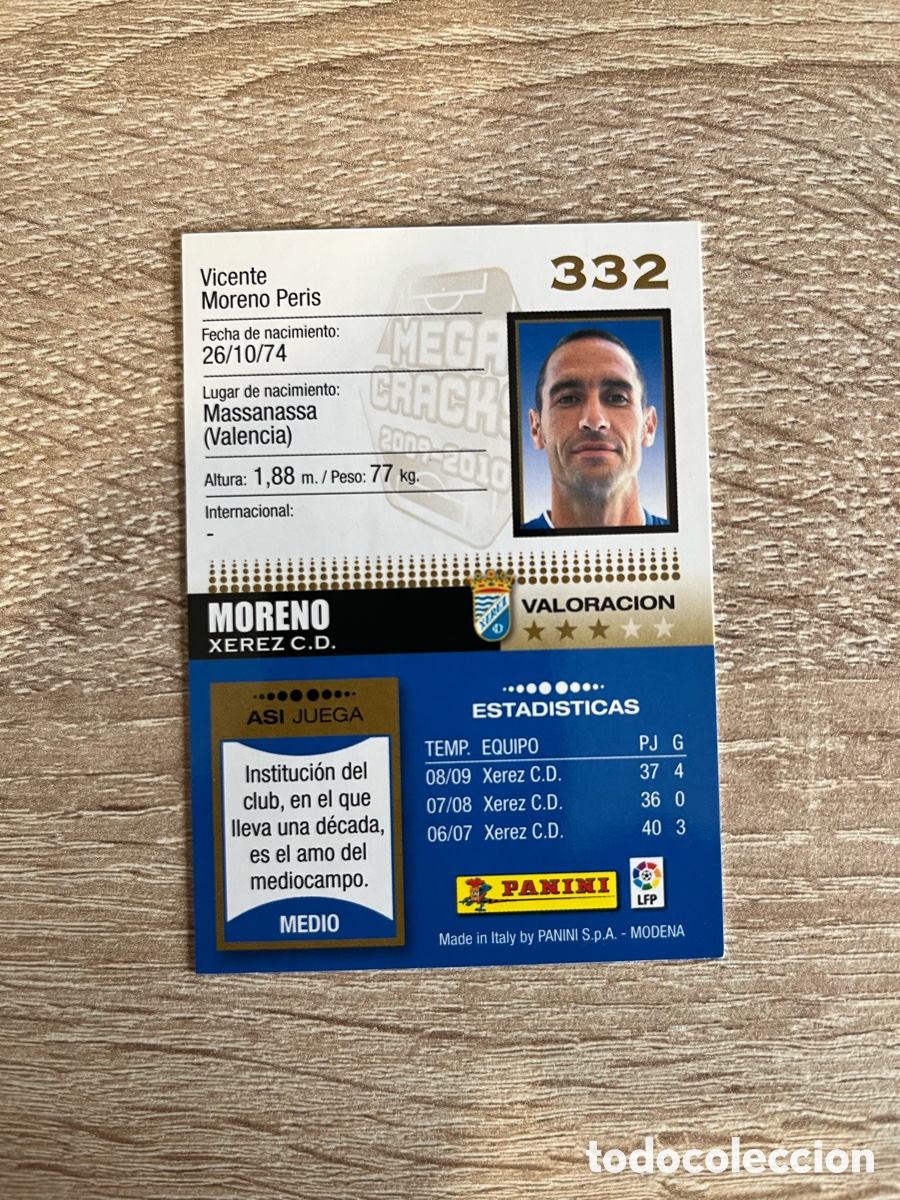 Cromos de f&uacute;tbol: 332 MORENO MEGACRACKS MGK 2009 2010 09 10 XEREZ