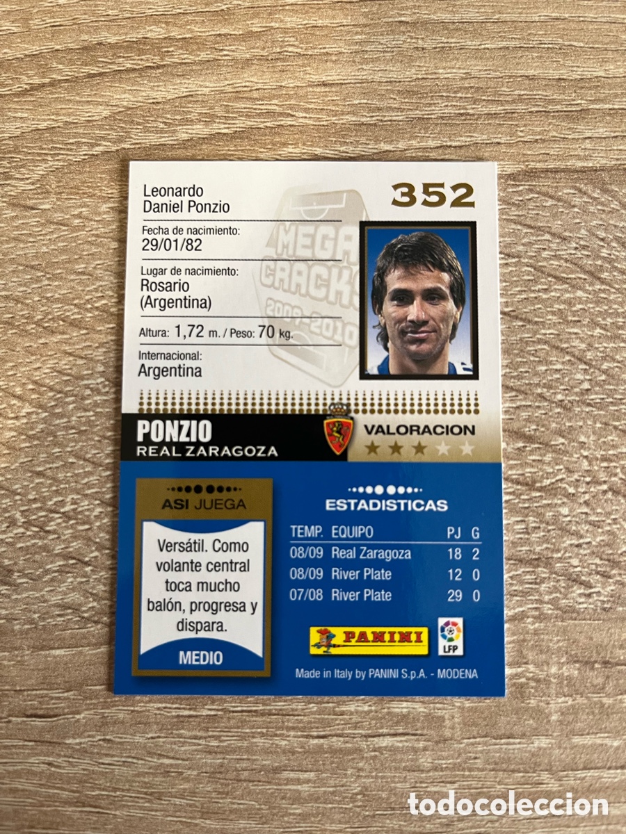 Cromos de f&uacute;tbol: 352 PONZIO MEGACRACKS MGK 2009 2010 09 10 REAL ZARAGOZA