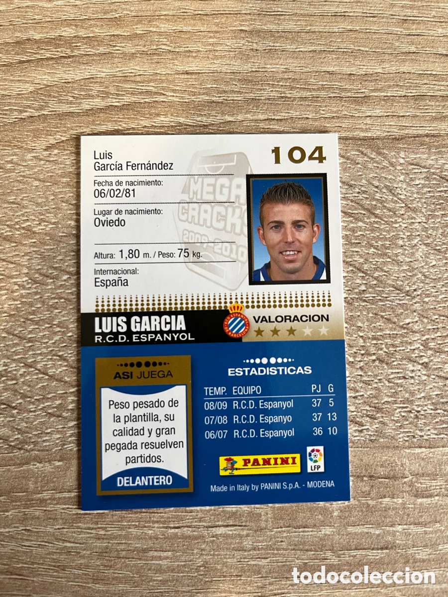 Cromos de f&uacute;tbol: 104 LUIS GARC&Iacute;A MEGACRACKS MGK 2009 2010 09 10 RCD ESPA&Ntilde;OL ESPANYOL