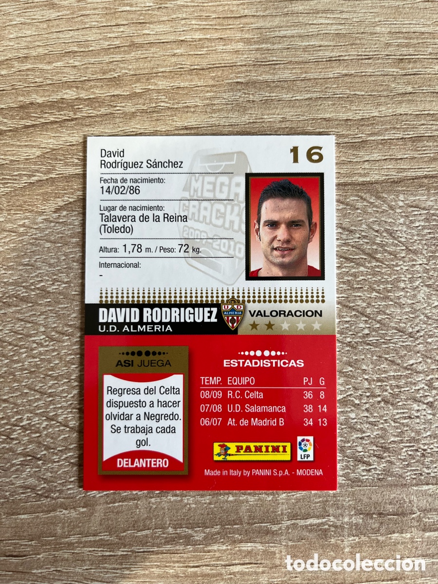 Cromos de f&uacute;tbol: 16 DAVID RODRIGUEZ MEGACRACKS MGK 2009 2010 09 10 ALMER&Iacute;A
