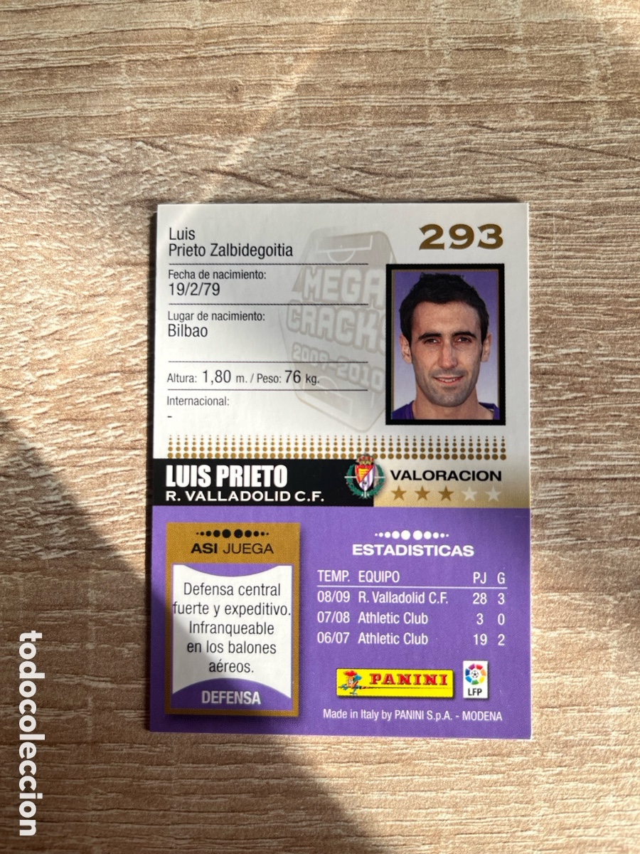 Cromos de f&uacute;tbol: 293 LUIS PRIETO MEGACRACKS MGK 2009 2010 09 10 VALLADOLID