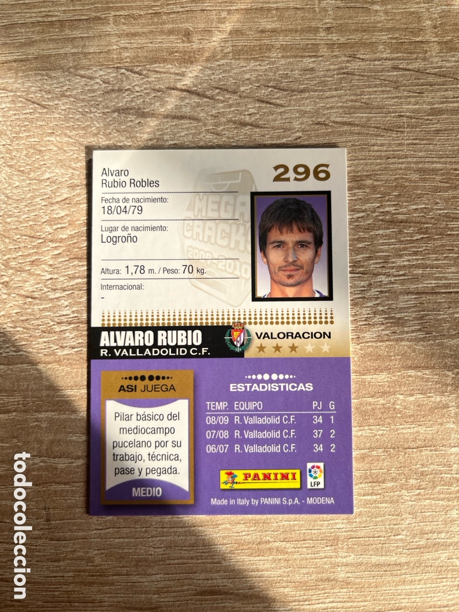 Cromos de f&uacute;tbol: 296 ALVARO RUBIO MEGACRACKS MGK 2009 2010 09 10 VALLADOLID