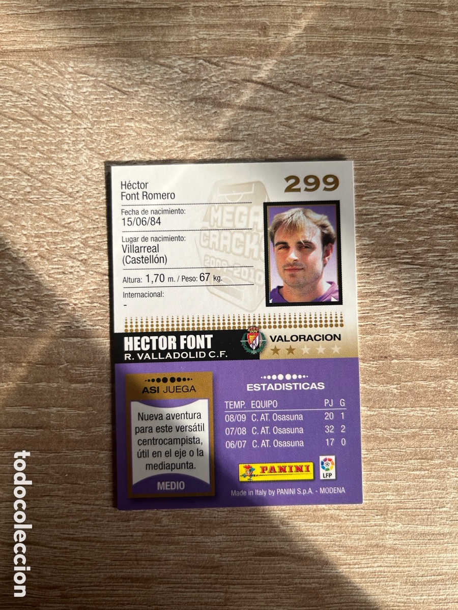 Cromos de f&uacute;tbol: 299 H&Eacute;CTOR FONT MEGACRACKS MGK 2009 2010 09 10 VALLADOLID