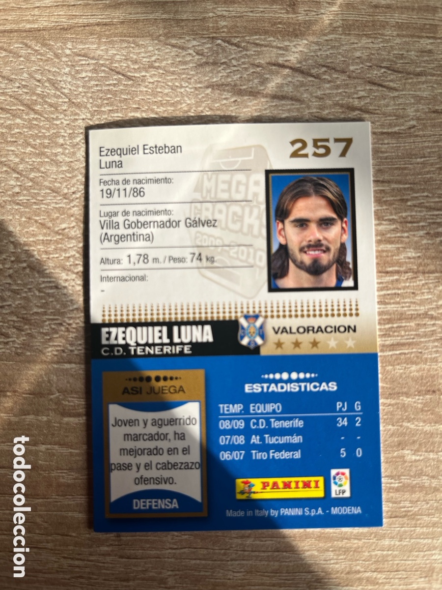 Cromos de f&uacute;tbol: 257 EZEQUIEL LUNA MEGACRACKS MGK 2009 2010 09 10 TENERIFE
