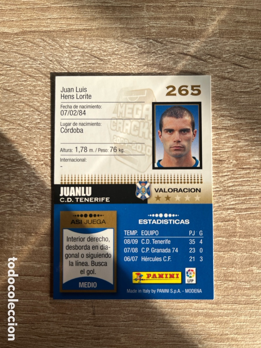 Cromos de f&uacute;tbol: 265 JUANLU MEGACRACKS MGK 2009 2010 09 10 TENERIFE