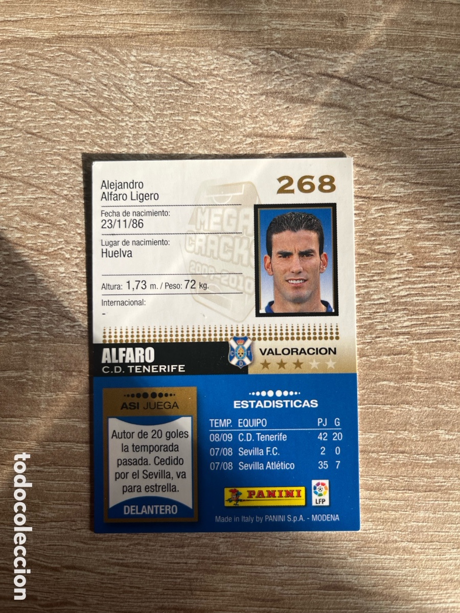Cromos de f&uacute;tbol: 268 ALFARO MEGACRACKS MGK 2009 2010 09 10 TENERIFE