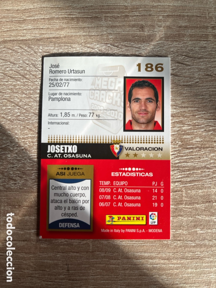 Cromos de f&uacute;tbol: 186 JOSETXO MEGACRACKS MGK 2009 2010 09 10 OSASUNA