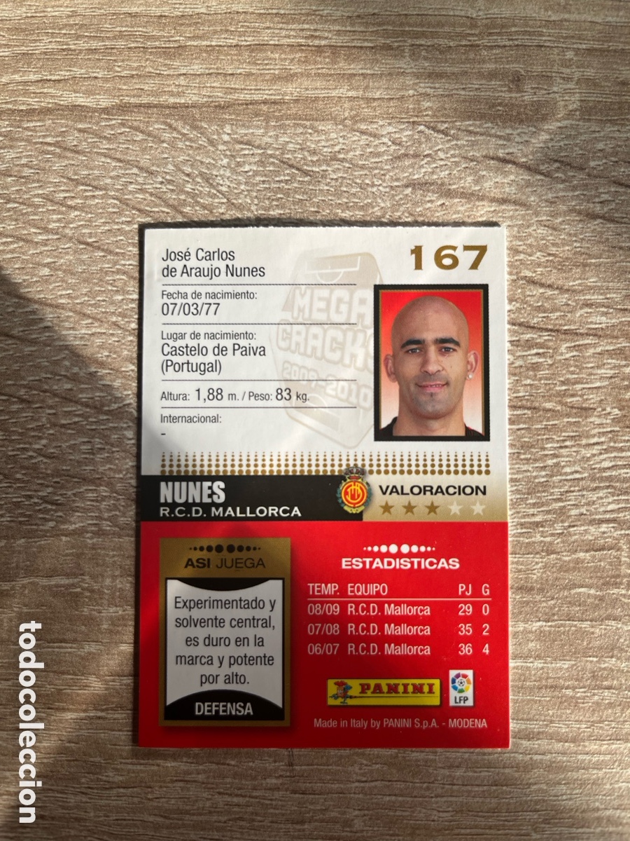 Football Stickers: 167 NUNES MEGACRACKS MGK 2009 2010 09 10 MALLORCA