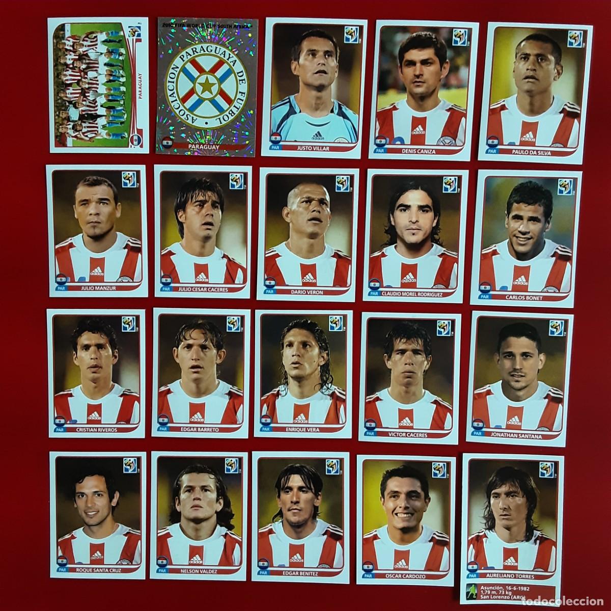 Cromos de f&uacute;tbol: SELECCION COMPLETA PARAGUAY MUNDIAL SUDAFRICA 2010 PANINI-NUNCA PEGADO-INCLUYE ACTUALIZACION