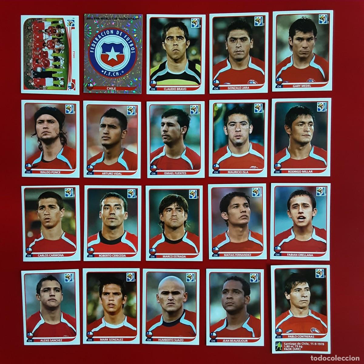 Cromos de f&uacute;tbol: SELECCION COMPLETA CHILE MUNDIAL SUDAFRICA 2010 PANINI-NUNCA PEGADO-INCLUYE ACTUALIZACION
