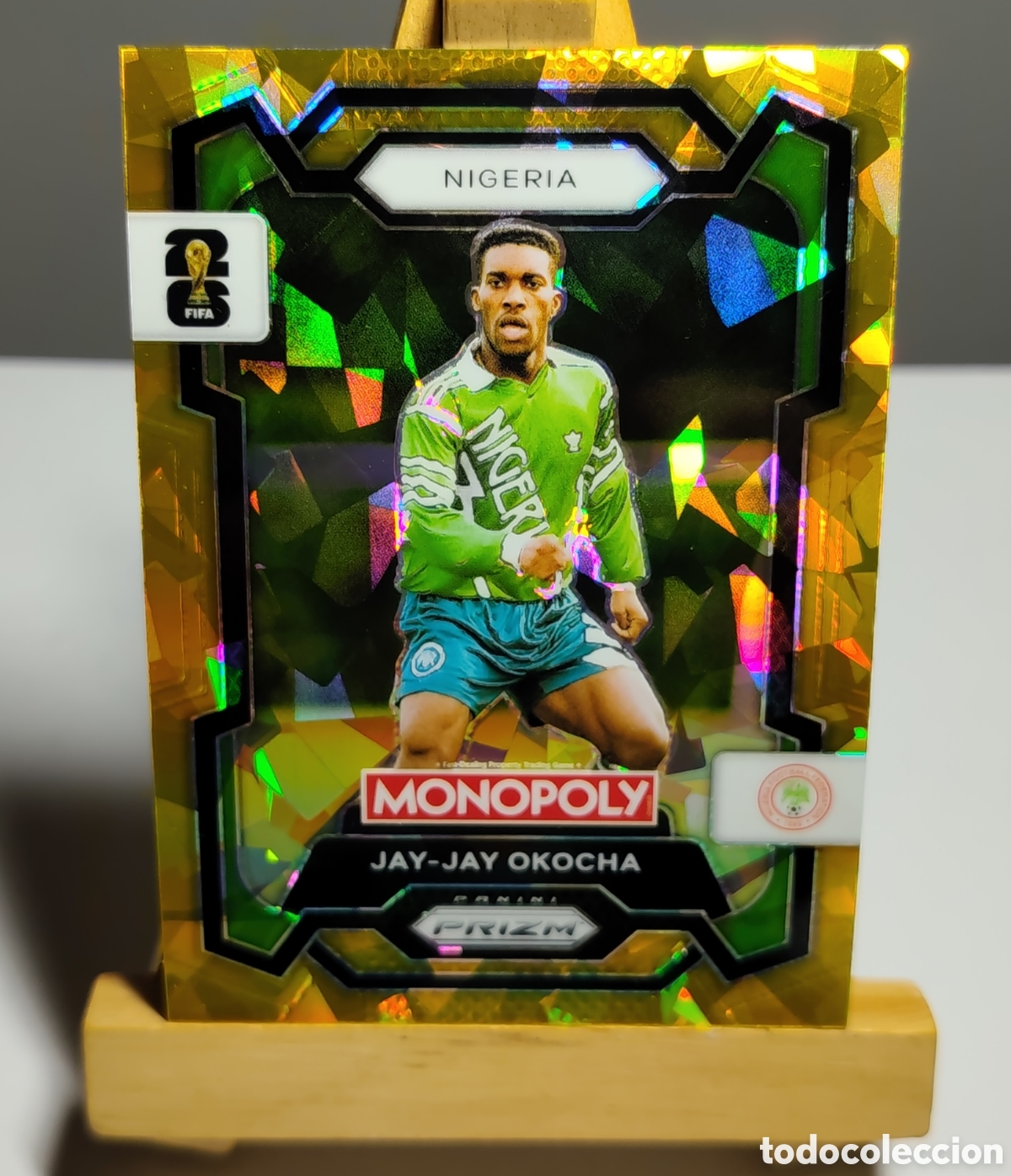 Cromos de f&uacute;tbol: JAY JAY OKOCHA 2026 NIGERIA GOLD CRACKED ICE MONOPOLY PRIZM PANINI.