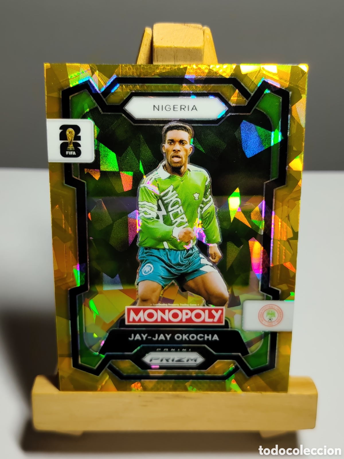 Cromos de f&uacute;tbol: JAY JAY OKOCHA 2026 NIGERIA GOLD CRACKED ICE MONOPOLY PRIZM PANINI.