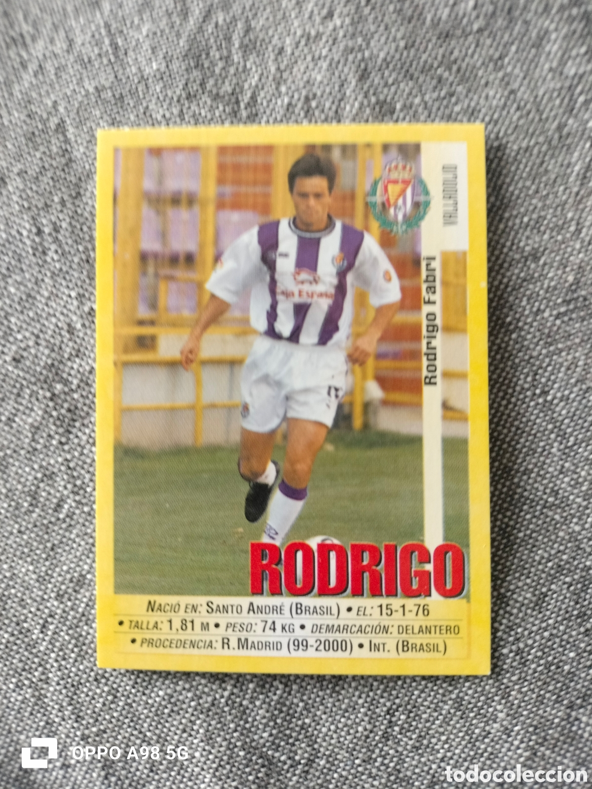 Cromos de f&uacute;tbol: Cromo 225a 224 a Rodrigo Valladolid Panini liga temporada 99 00 1999 2000