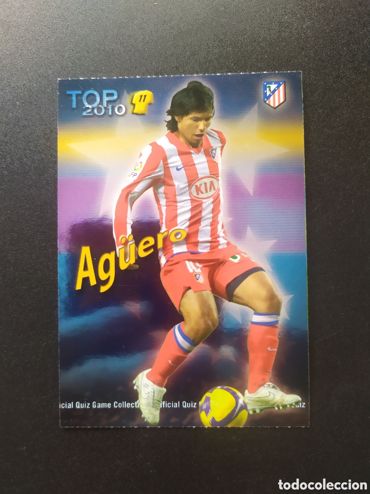 Cromos de f&uacute;tbol: Mundicromo fichas Liga 2009 2010 09 10 Ag&uuml;ero top brillo azul n&deg; 633 Atl&eacute;tico Madrid