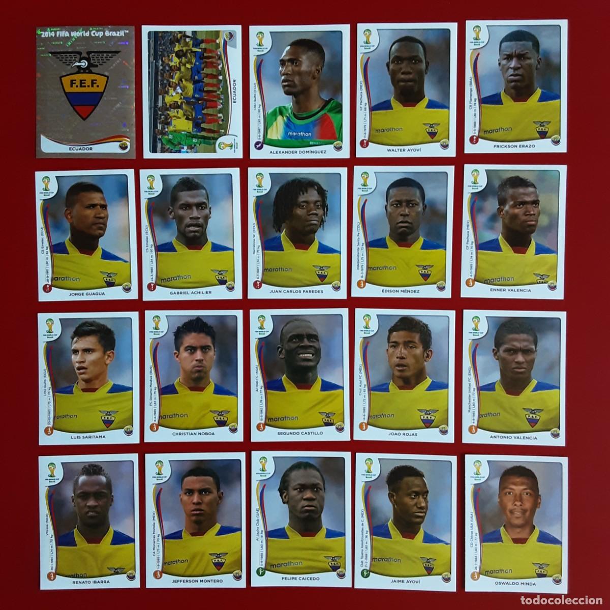 Cromos de f&uacute;tbol: SELECCION COMPLETA ECUADOR MUNDIAL BRASIL 2014 PANINI-NUNCA PEGADO-INCLUYE ACTUALIZACION