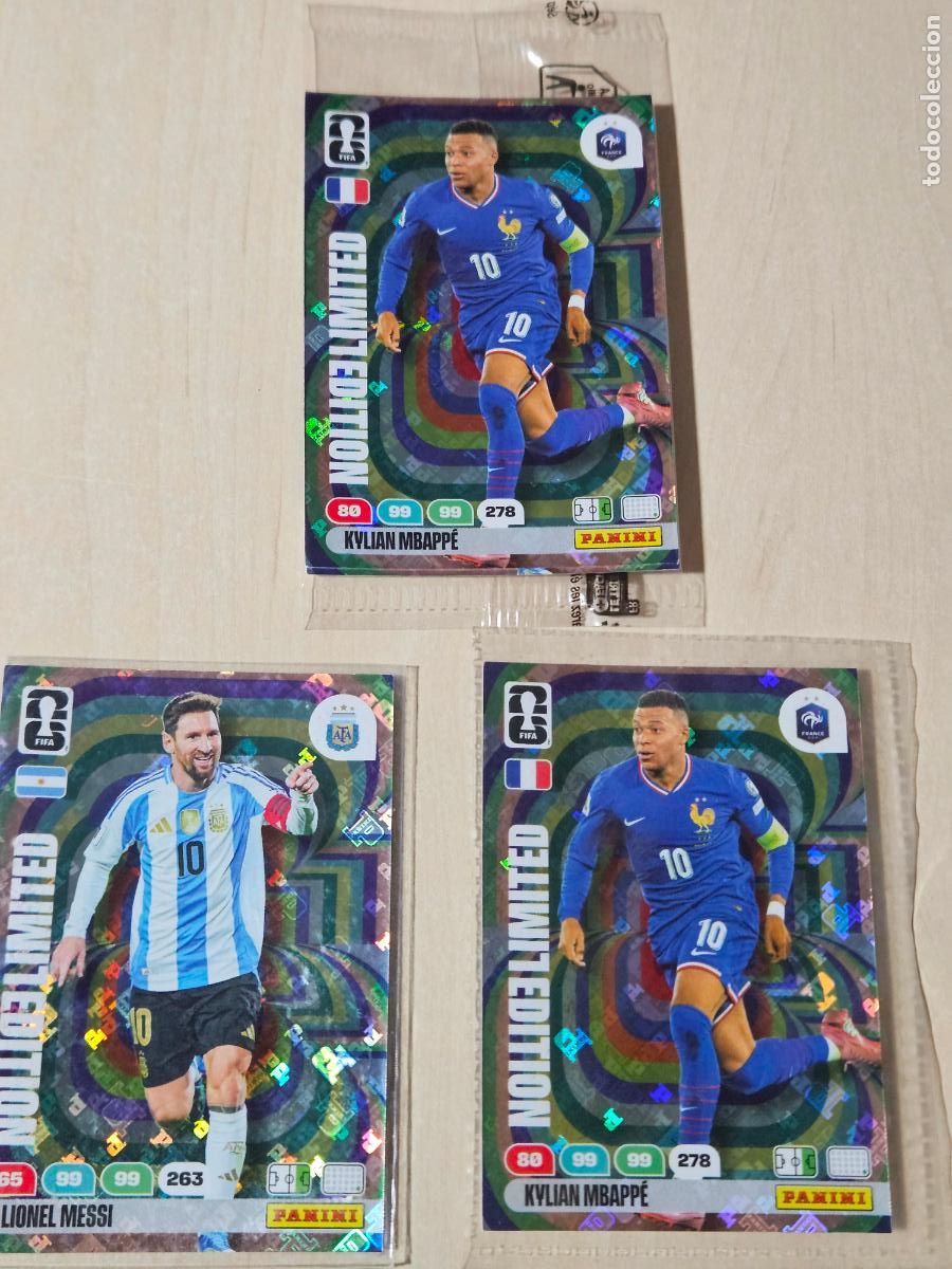 Cromos de f&uacute;tbol: reservado lote 15 blisted MBAPPE Y MESSI LIMITED EDITION ADRENALYN XL MUNDIAL 2026 PANINI SIN ABRIR