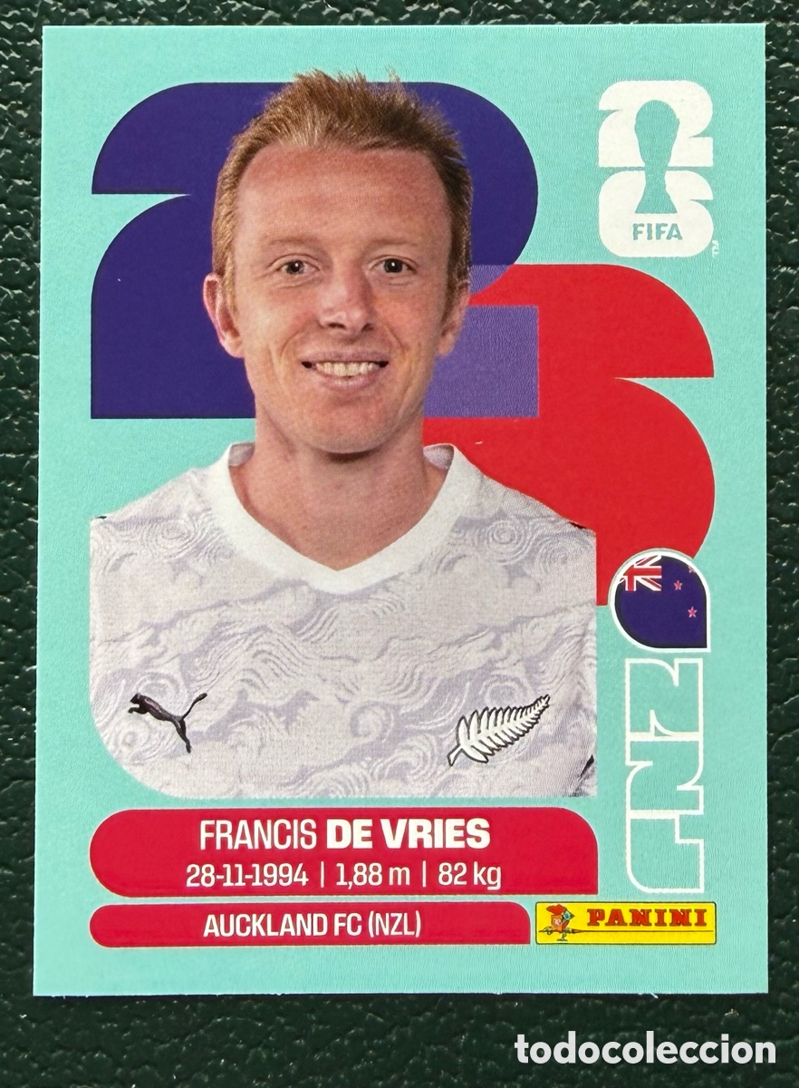 Fu&szlig;ball-Sticker: NZL 8 FRANCIS DE VRIES NUEVA ZELANDA CROMOS ALBUM FIFA WORLD CUP MUNDIAL 2026 PANINI
