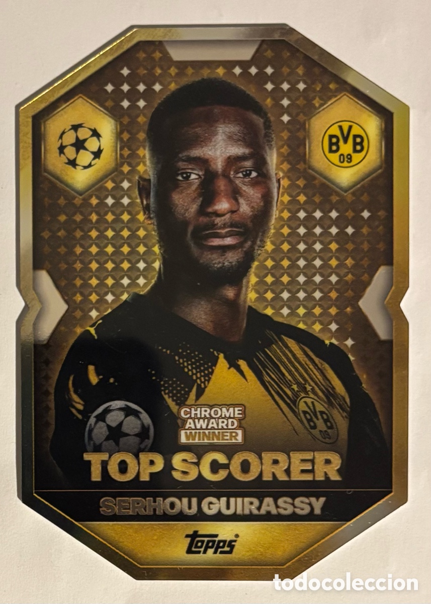 Cromos de f&uacute;tbol: SERHOU GUIRASSY (BORUSSIA DORTMUND). CARTA CHROME AWARD WINNER TOP SCORER TOPPS MATCH ATTAX 2025/26