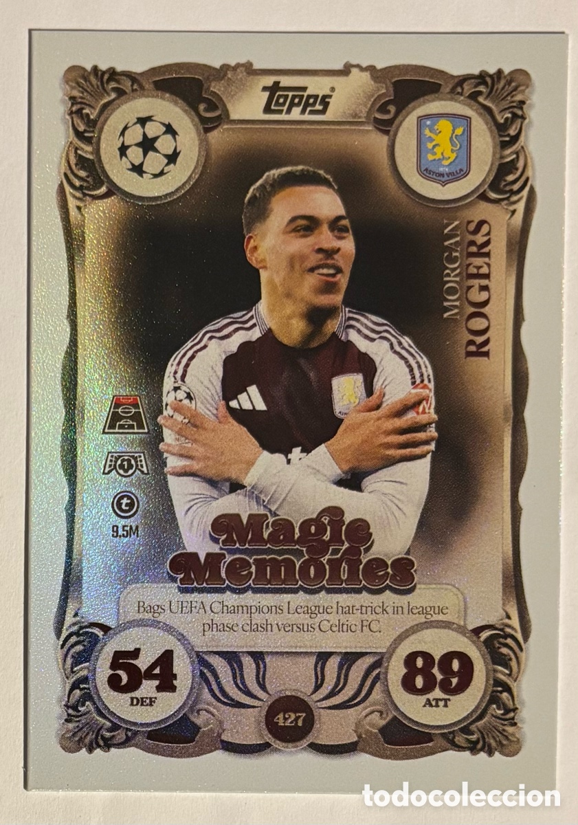 Cromos de f&uacute;tbol: MORGAN ROGERS (PSG). CARTA M&Aacute;GICA MEMORIES TOPPS MATCH ATTAX 2025/26. #427.