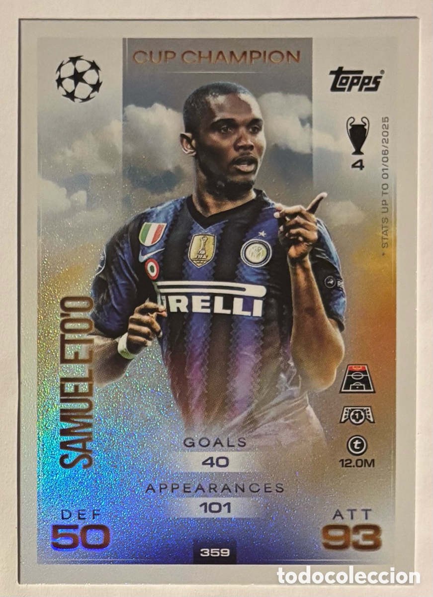 Cromos de f&uacute;tbol: SAMUEL ETO&rsquo;O (INTER MILAN). CARTA CUP CHAMPION TOPPS MATCH ATTAX 2025/26. #359.