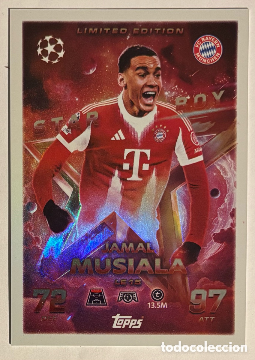 Cromos de f&uacute;tbol: JAMAL MUSIALA (BAYERN MUNICH). CARTA STAR BOY LIMITED EDITION TOPPS MATCH ATTAX 2025/26. #LE15.