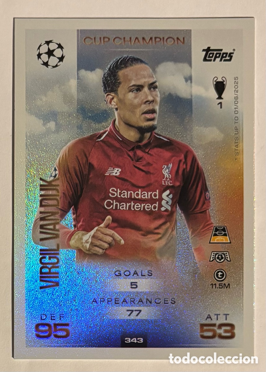 Cromos de f&uacute;tbol: VIRGIL VAN DIJK (LIVERPOOL FC). CARTA CUP CHAMPION TOPPS MATCH ATTAX 2025/26. #343.